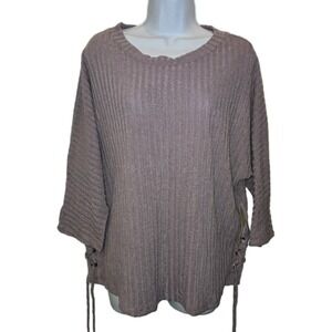 Per Seption Women's Lavender Soft Ribbed Sweater Lace Up Sides Size XL